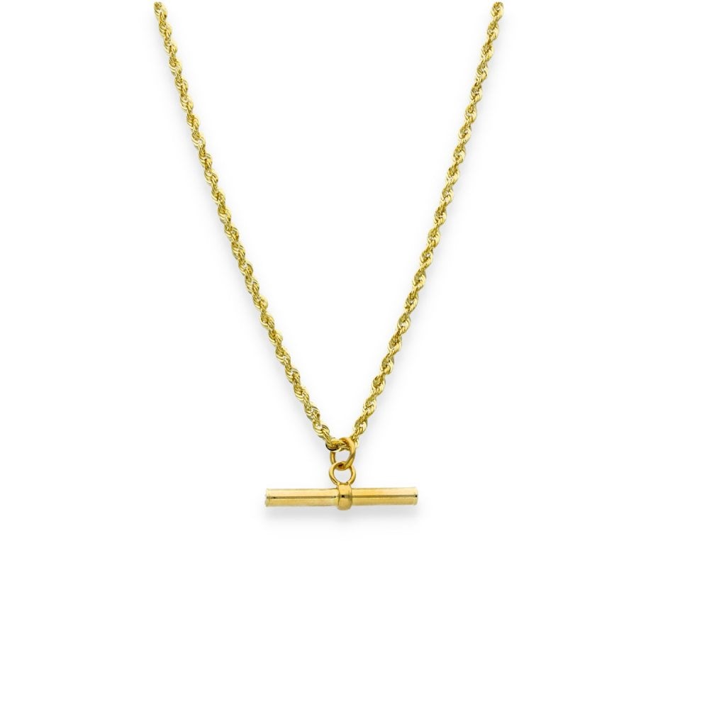 9ct Yellow Gold Rope Chain & T-Bar Pendant - 18" - 2.3g