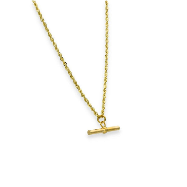 9ct Yellow Gold Rope Chain & T-Bar Pendant - 18" - 2.3g