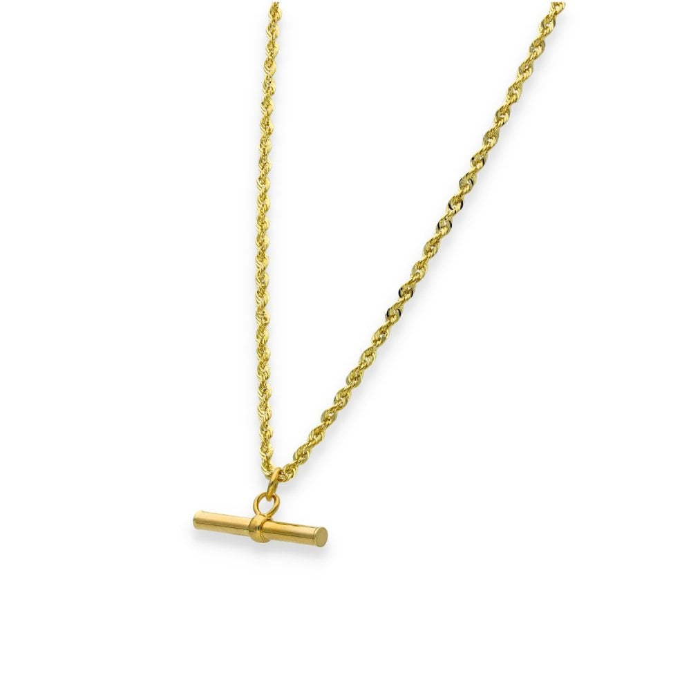 9ct Yellow Gold Rope Chain & T-Bar Pendant - 18" - 2.3g