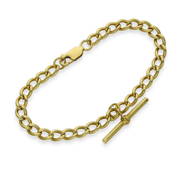 9ct Yellow Gold Curb Bracelet & T-Bar Pendant - 17cm - 12.6g