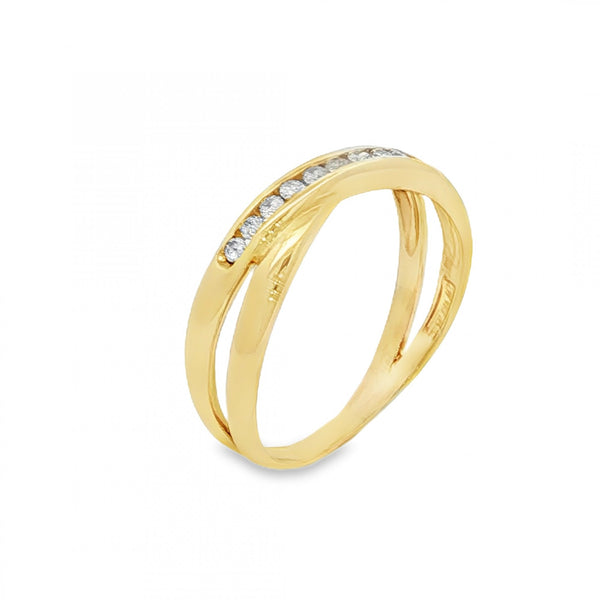 9ct Yellow Gold Diamond Crossover Ring - Size P - 0.15ct