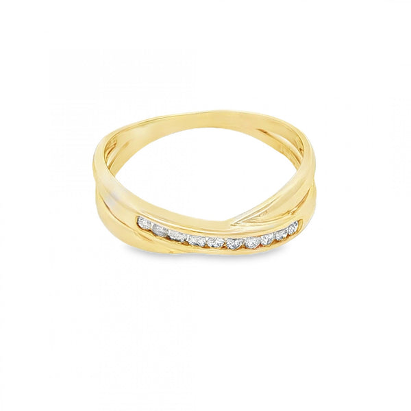9ct Yellow Gold Diamond Crossover Ring - Size P - 0.15ct