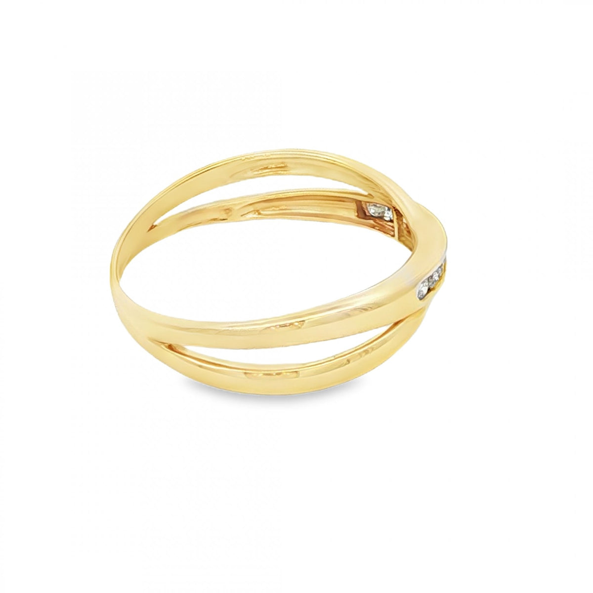 9ct Yellow Gold Diamond Crossover Ring - Size P - 0.15ct