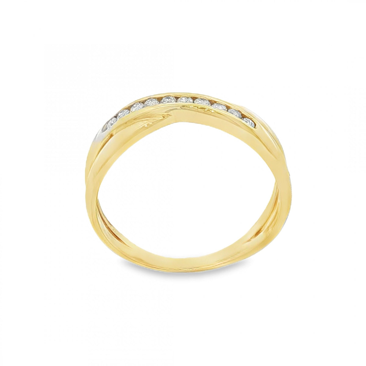 9ct Yellow Gold Diamond Crossover Ring - Size P - 0.15ct