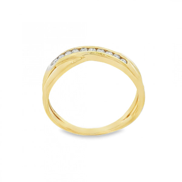 9ct Yellow Gold Diamond Crossover Ring - Size P - 0.15ct
