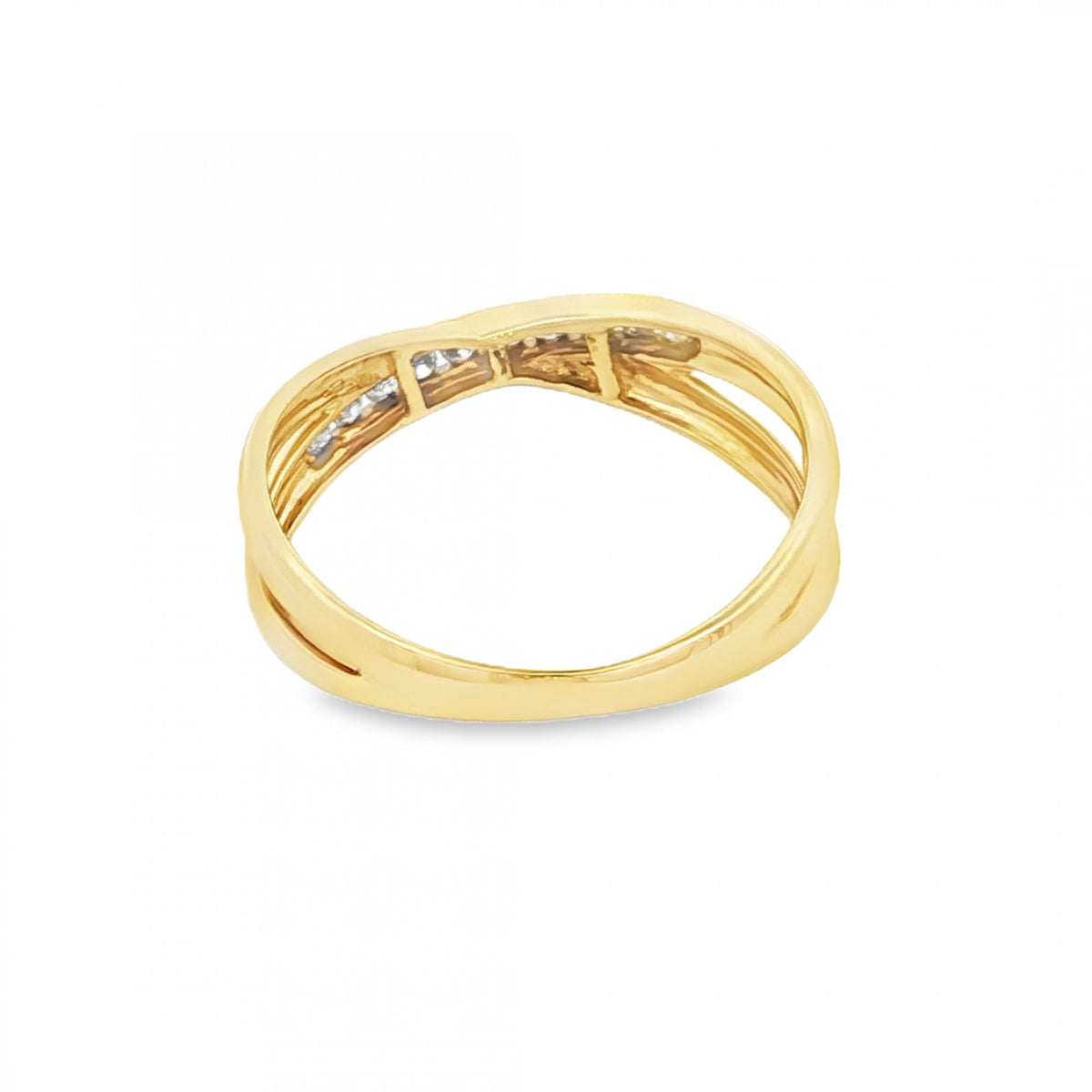 9ct Yellow Gold Diamond Crossover Ring - Size P - 0.15ct