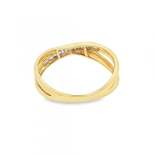9ct Yellow Gold Diamond Crossover Ring - Size P - 0.15ct