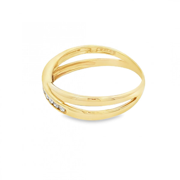 9ct Yellow Gold Diamond Crossover Ring - Size P - 0.15ct