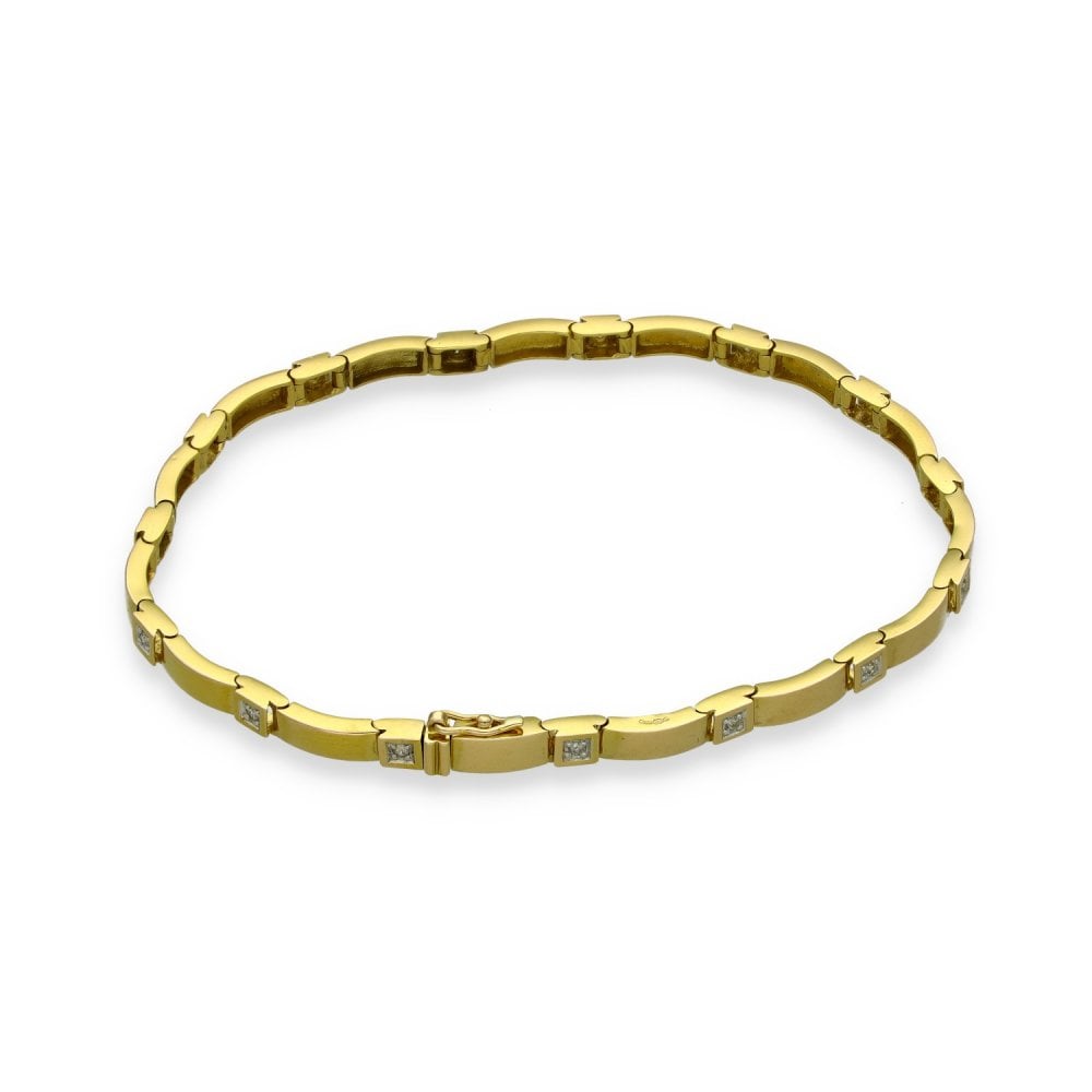 9ct Yellow Gold Diamond Bar Bracelet - 7.5" - 0.15ct