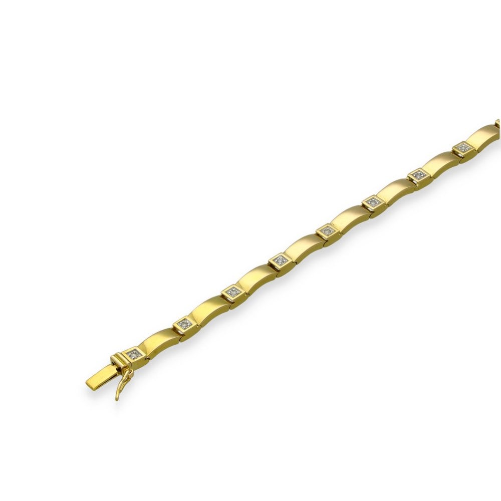 9ct Yellow Gold Diamond Bar Bracelet - 7.5" - 0.15ct