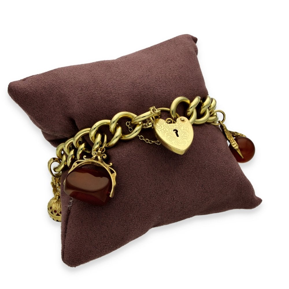 9ct Yellow Gold Heavy Curb Charm Bracelet - 7" - 80.2g