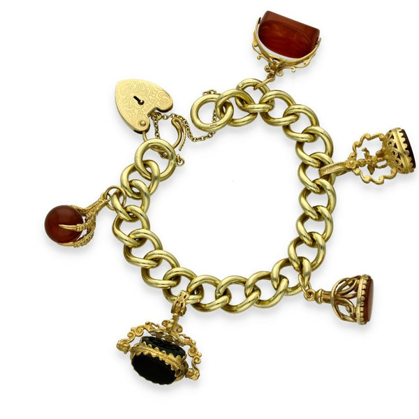 9ct Yellow Gold Heavy Curb Charm Bracelet - 7" - 80.2g
