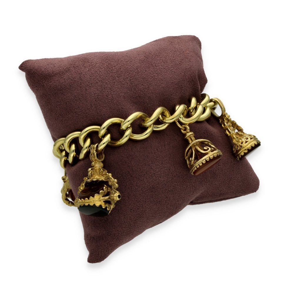 9ct Yellow Gold Heavy Curb Charm Bracelet - 7" - 80.2g