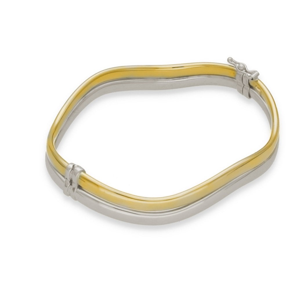 9ct Yellow & White Gold Wave Bangle - 17.5cm -8.6g