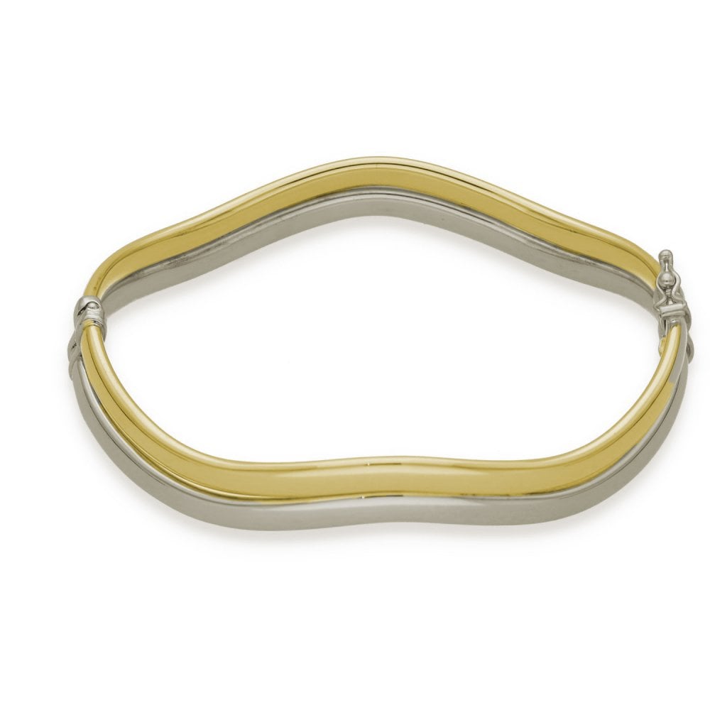 9ct Yellow & White Gold Wave Bangle - 17.5cm -8.6g