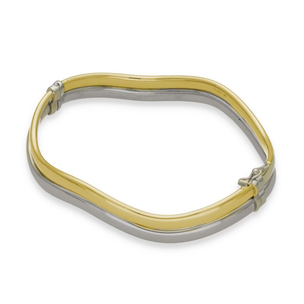 9ct Yellow & White Gold Wave Bangle - 17.5cm -8.6g