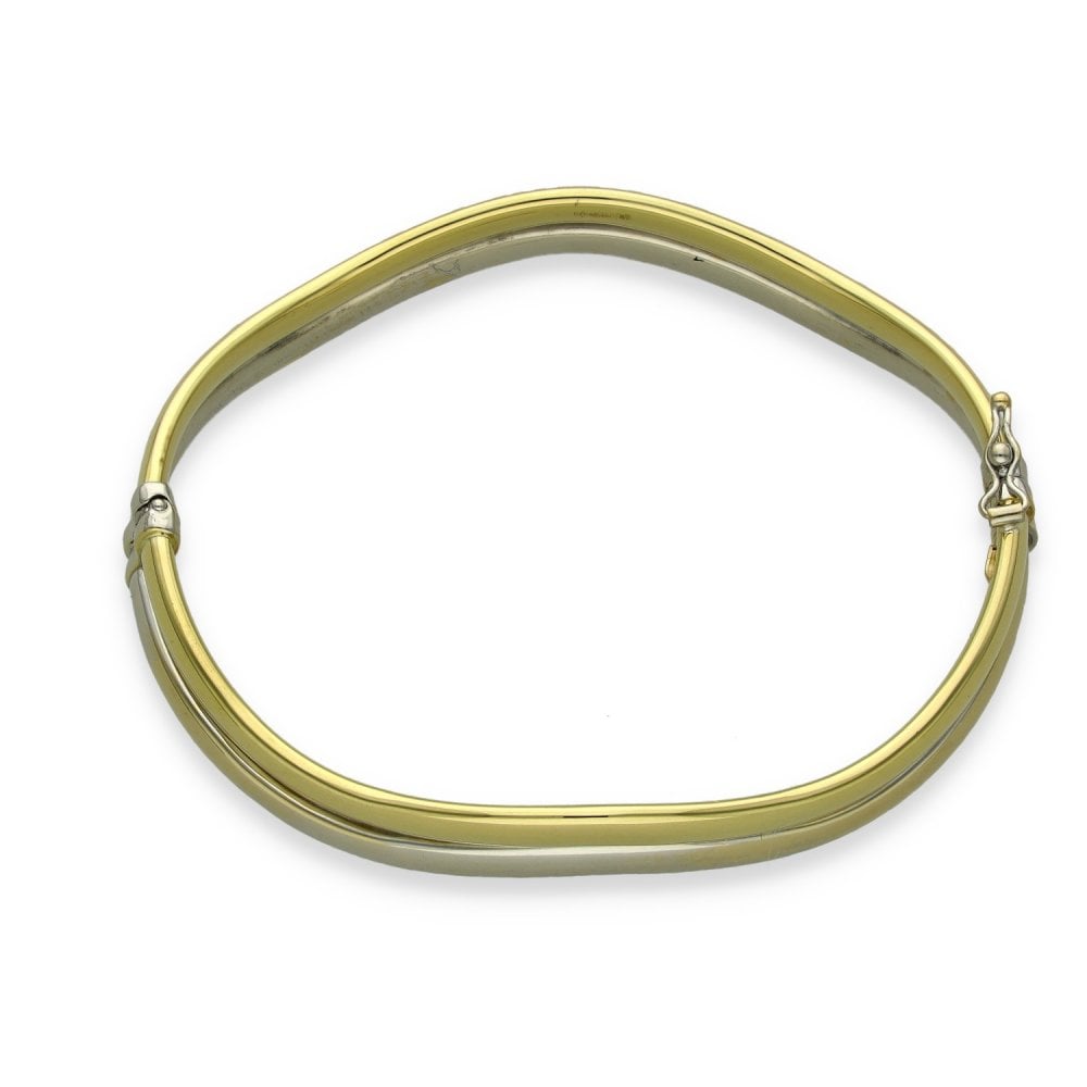 9ct Yellow & White Gold Wave Bangle - 17.5cm -8.6g