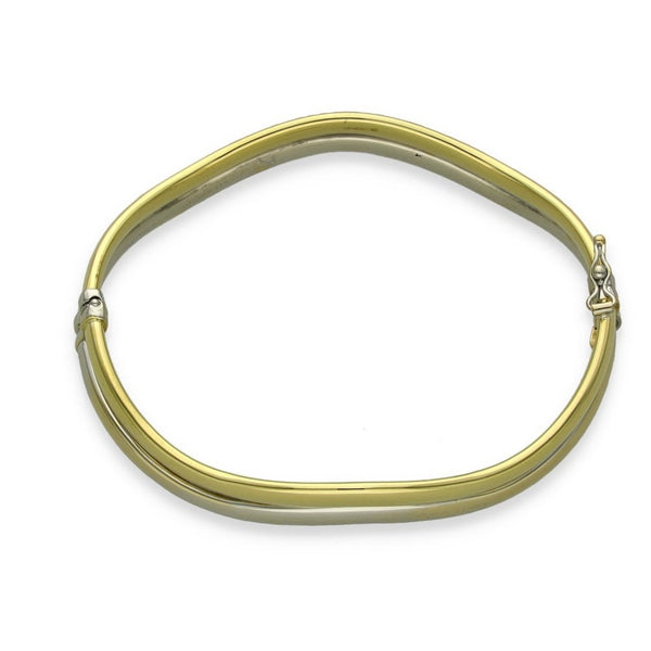 9ct Yellow & White Gold Wave Bangle - 17.5cm -8.6g