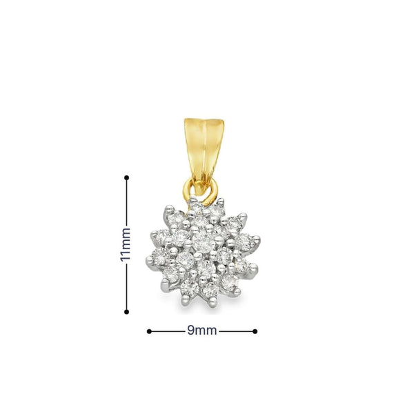 9ct White Gold Diamond Cluster Pendant - 9x11x5mm - 0.25ct