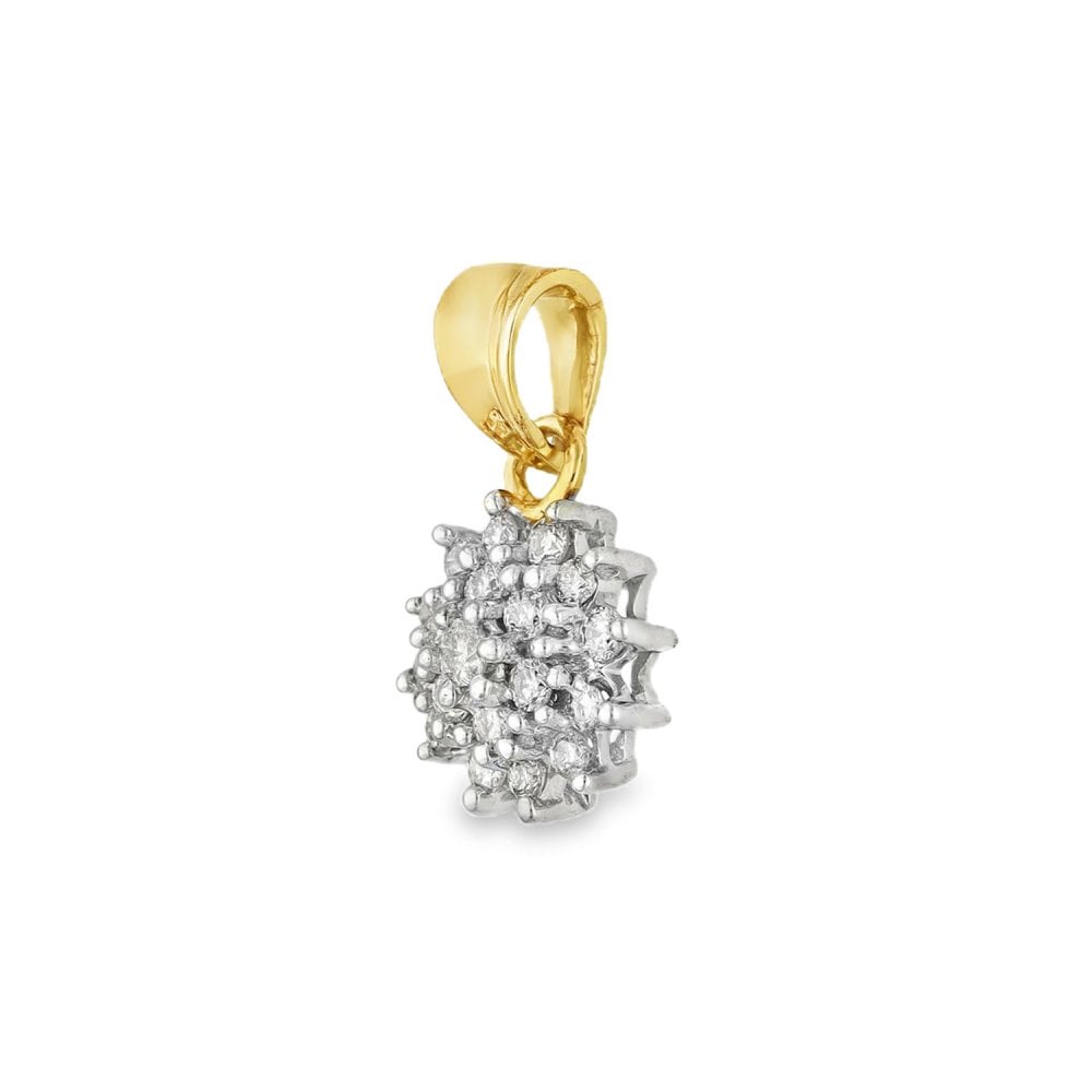 9ct White Gold Diamond Cluster Pendant - 9x11x5mm - 0.25ct