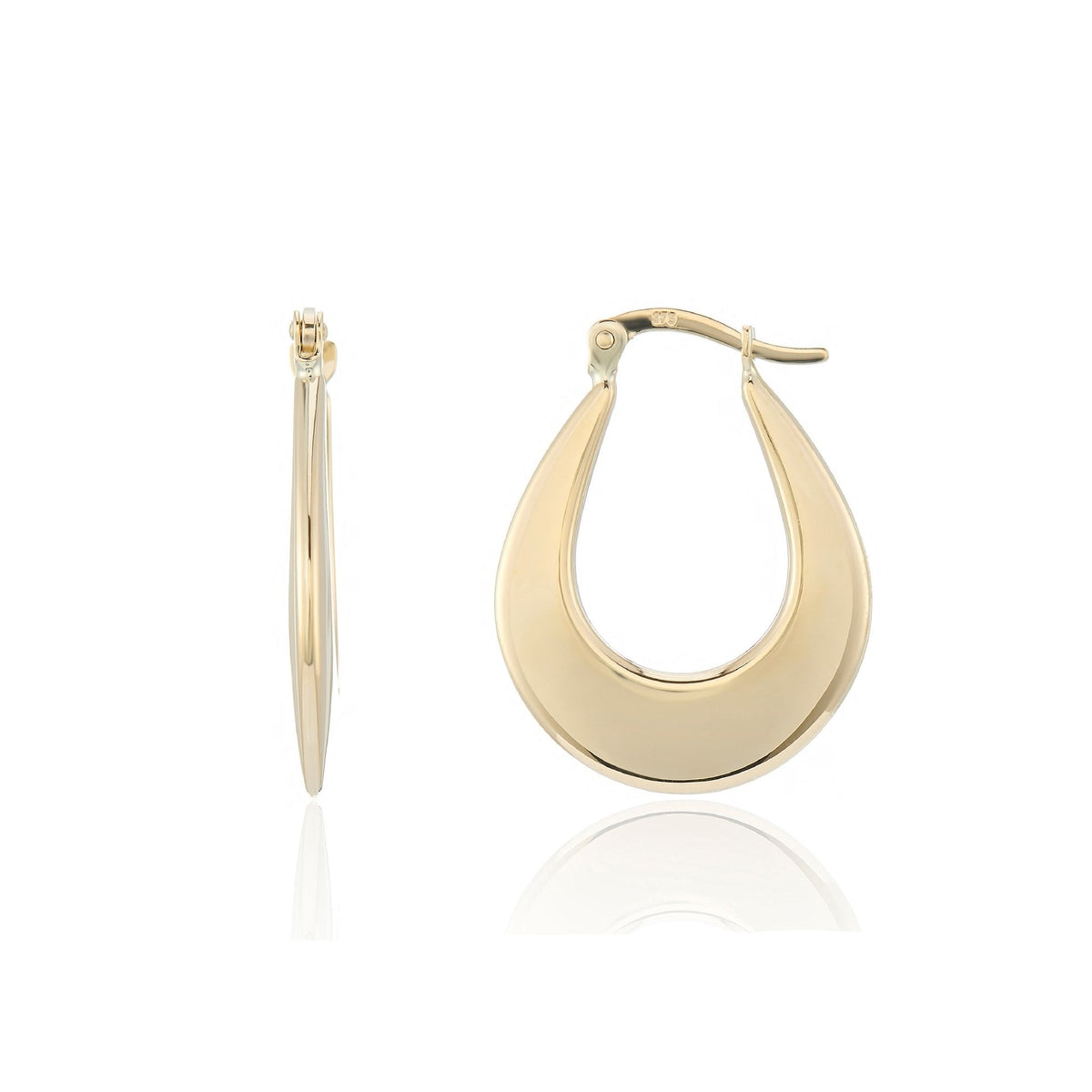 9ct Yellow Gold Plain Hoop Earrings - 20x25mm - 1.8g