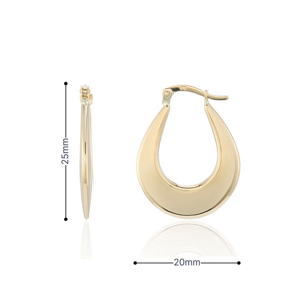 9ct Yellow Gold Plain Hoop Earrings - 20x25mm - 1.8g