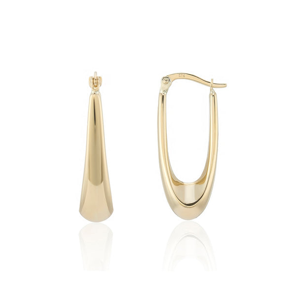9ct Yellow Gold Oval Hoop Earrings - 6x28x11mm - 2.3g