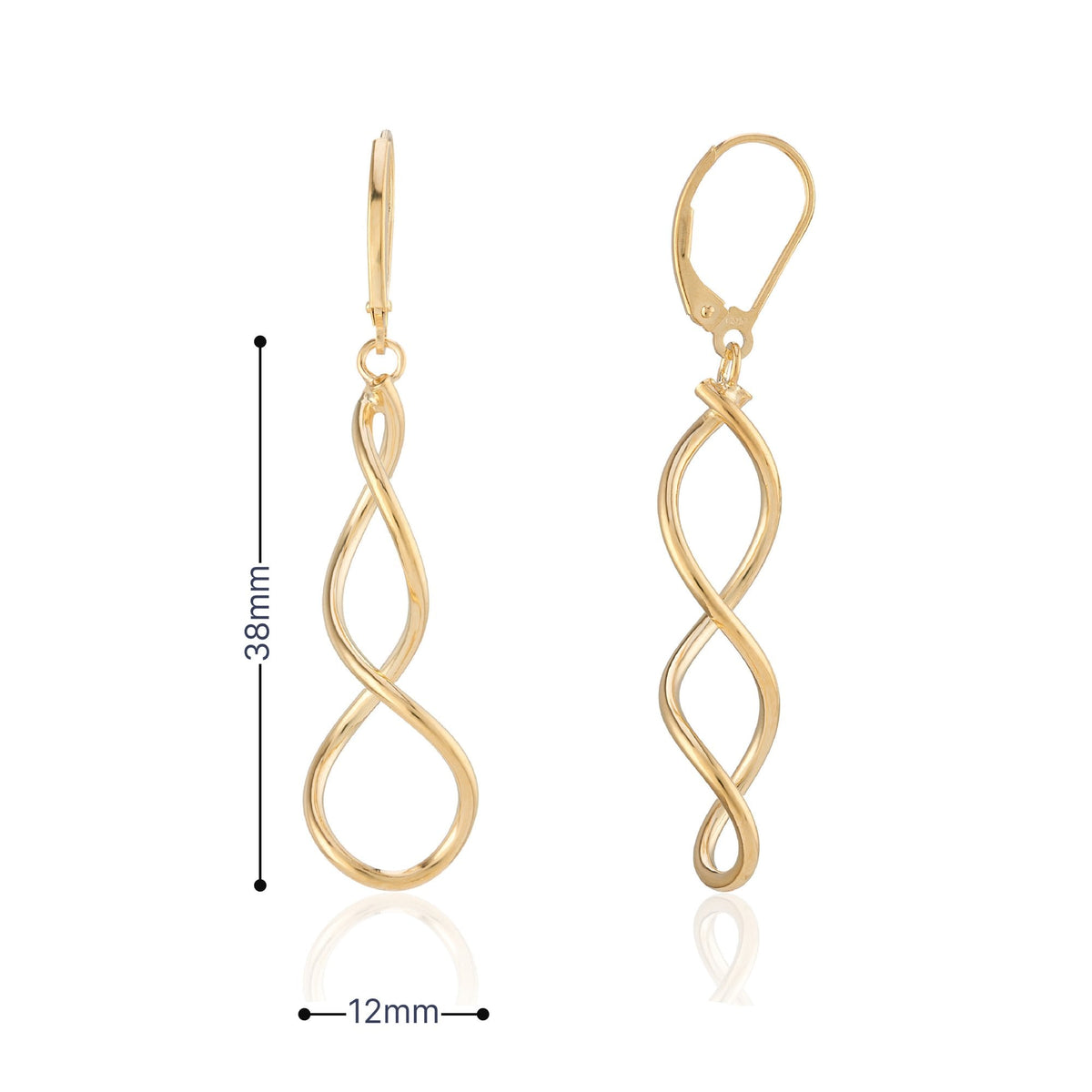 9ct Yellow Gold Twist Tube Drop Earrings - 12x38x12mm - 1.4g