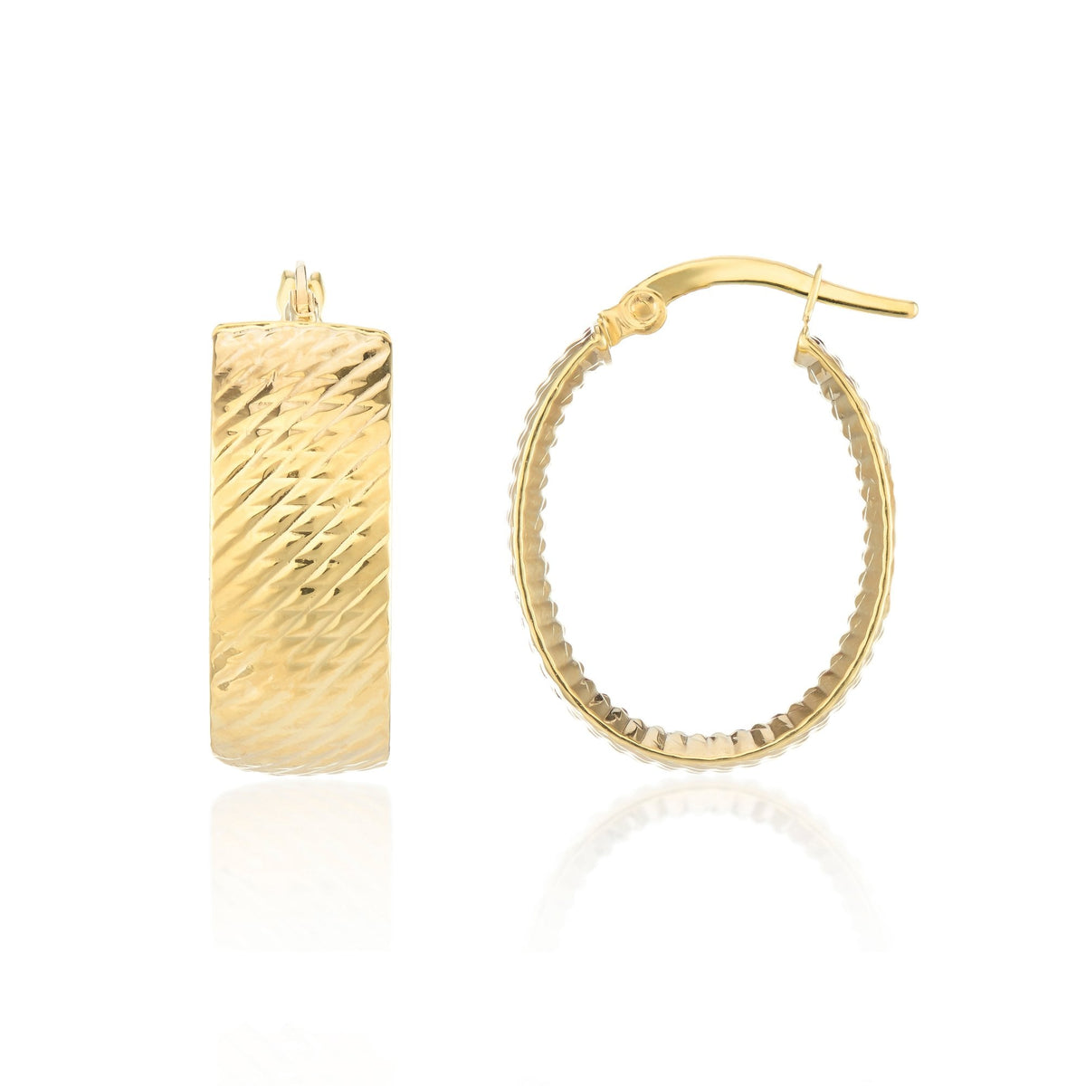 9ct Yellow Gold Textured Hoop Earrings - 17x22x8mm - 2.3g