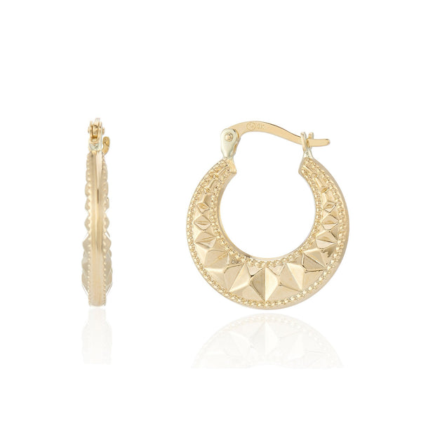 9ct Yellow Gold Aztec Hoop Earrings - 19x21x3.5mm - 1.7g