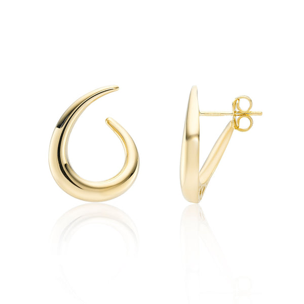 9ct Yellow Gold Swirl Stud Earrings - 21x16mm - 2.4g