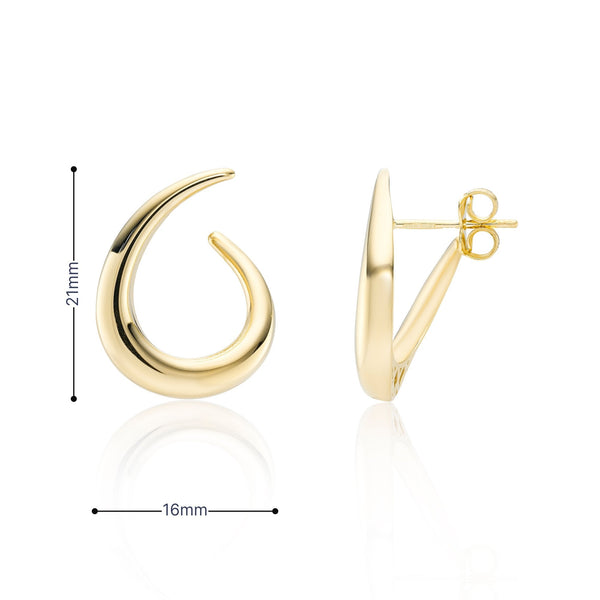 9ct Yellow Gold Swirl Stud Earrings - 21x16mm - 2.4g