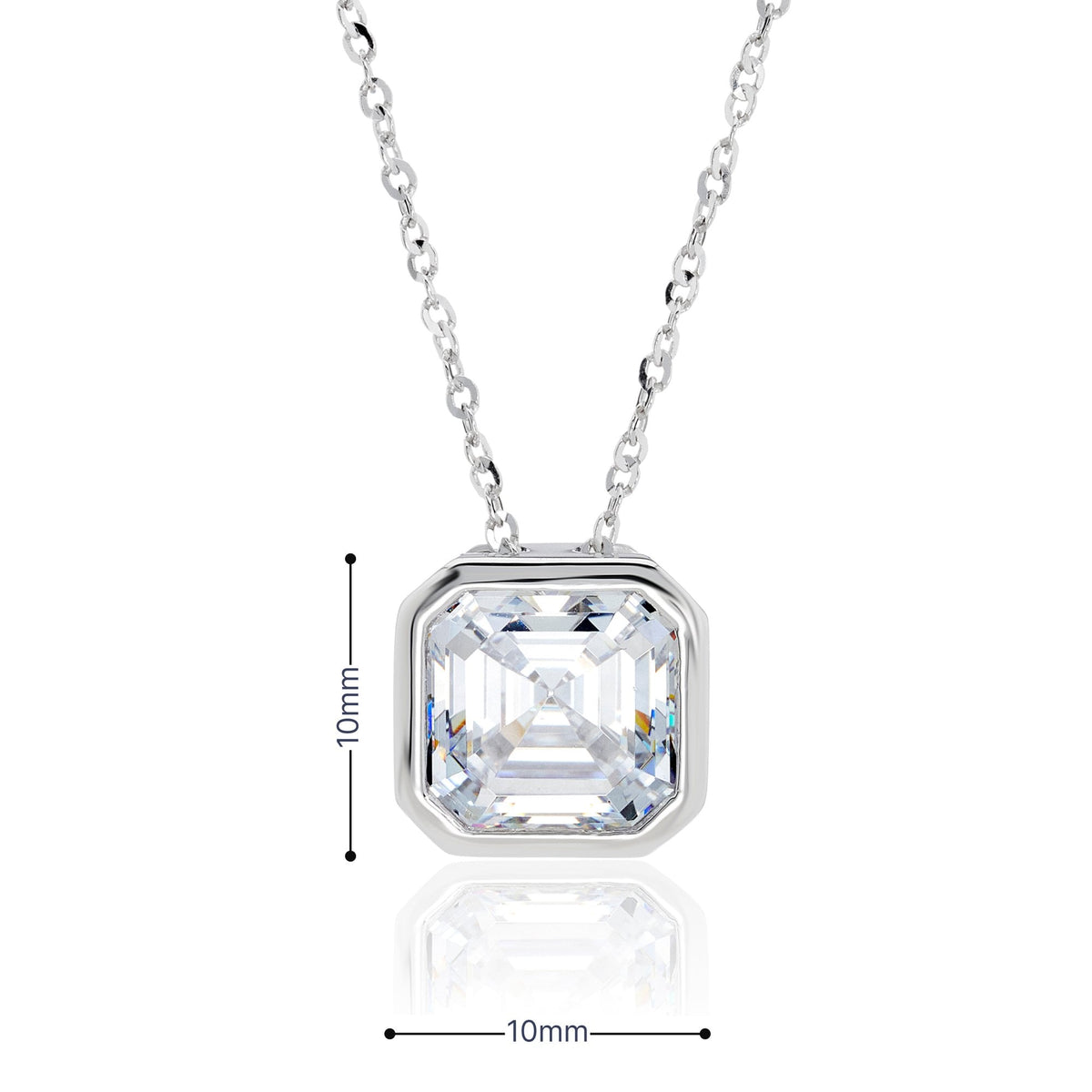 9ct White Gold Cushion CZ Pendant & Necklace - 16/18" - 2.7g