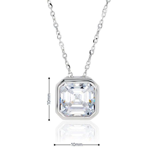 9ct White Gold Cushion CZ Pendant & Necklace - 16/18" - 2.7g