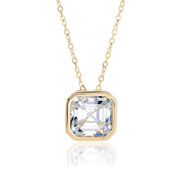 9ct Yellow Gold Cushion CZ Pendant & Necklace - 16/18" - 2.7g