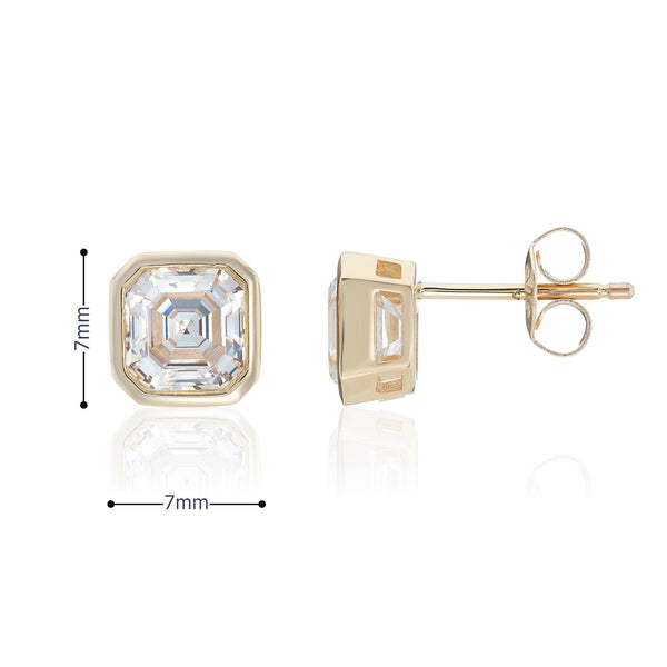 9ct Yellow Gold Cushion CZ Stud Earrings - 7x7mm - 2.1g