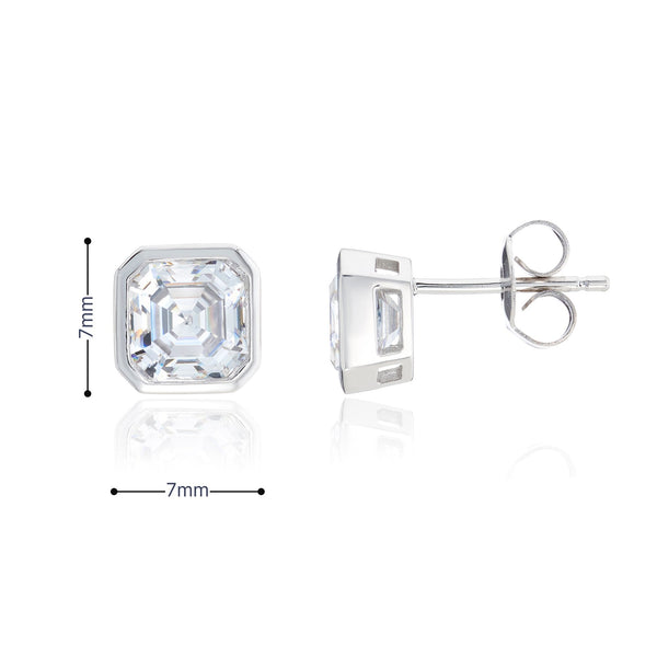 9ct White Gold Cushion CZ Stud Earrings - 7x7mm - 2.0g