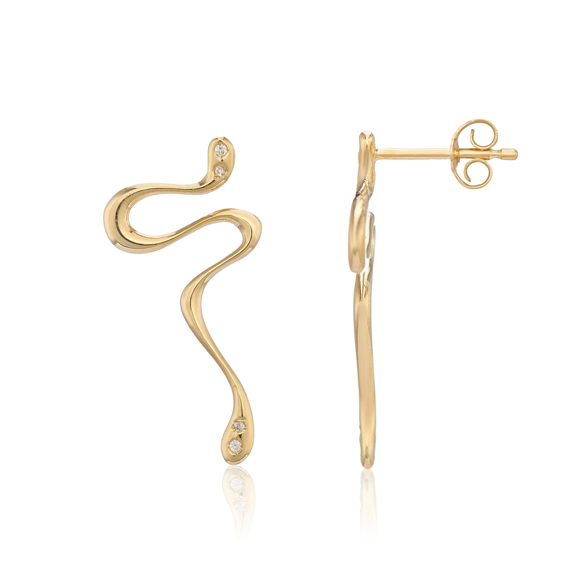 9ct Yellow Gold CZ Snake Drop Earrings - 26x11mm - 1.3g