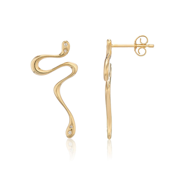 9ct Yellow Gold CZ Snake Drop Earrings - 26x11mm - 1.3g