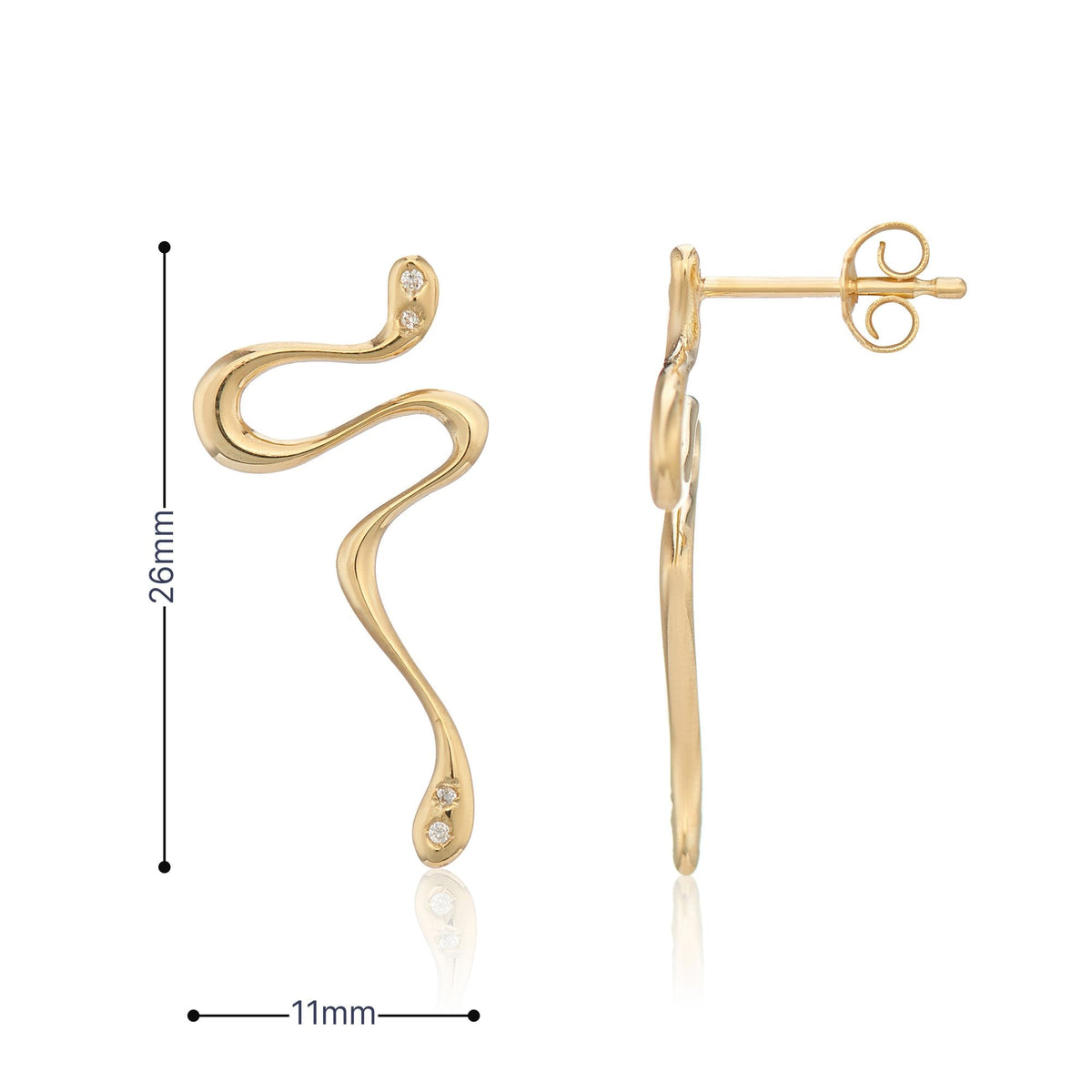 9ct Yellow Gold CZ Snake Drop Earrings - 26x11mm - 1.3g