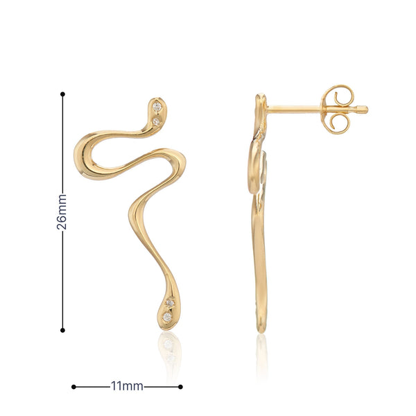 9ct Yellow Gold CZ Snake Drop Earrings - 26x11mm - 1.3g