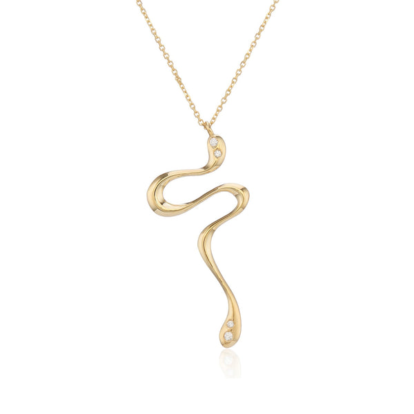9ct Yellow Gold CZ Snake Pendant & Necklace - 16/18" - 1.6g