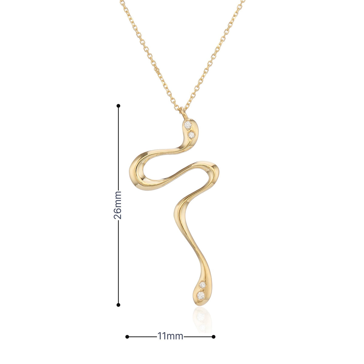 9ct Yellow Gold CZ Snake Pendant & Necklace - 16/18" - 1.6g