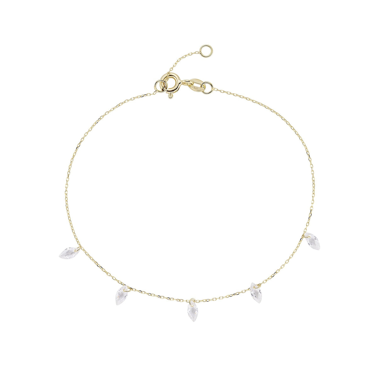 9ct Yellow Gold CZ Drop Trace Bracelet - 7/7.5" - 0.6g