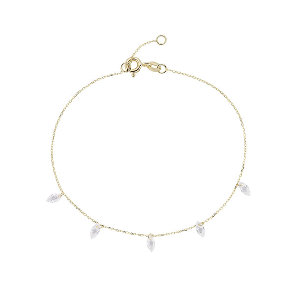 9ct Yellow Gold CZ Drop Trace Bracelet - 7/7.5" - 0.6g