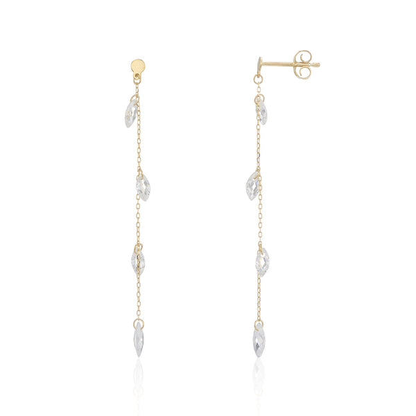 9ct Yellow Gold CZ Marquise Drop Earrings - 2.5x51x10mm - 0.7g