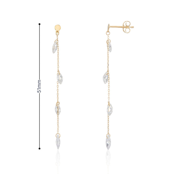 9ct Yellow Gold CZ Marquise Drop Earrings - 2.5x51x10mm - 0.7g