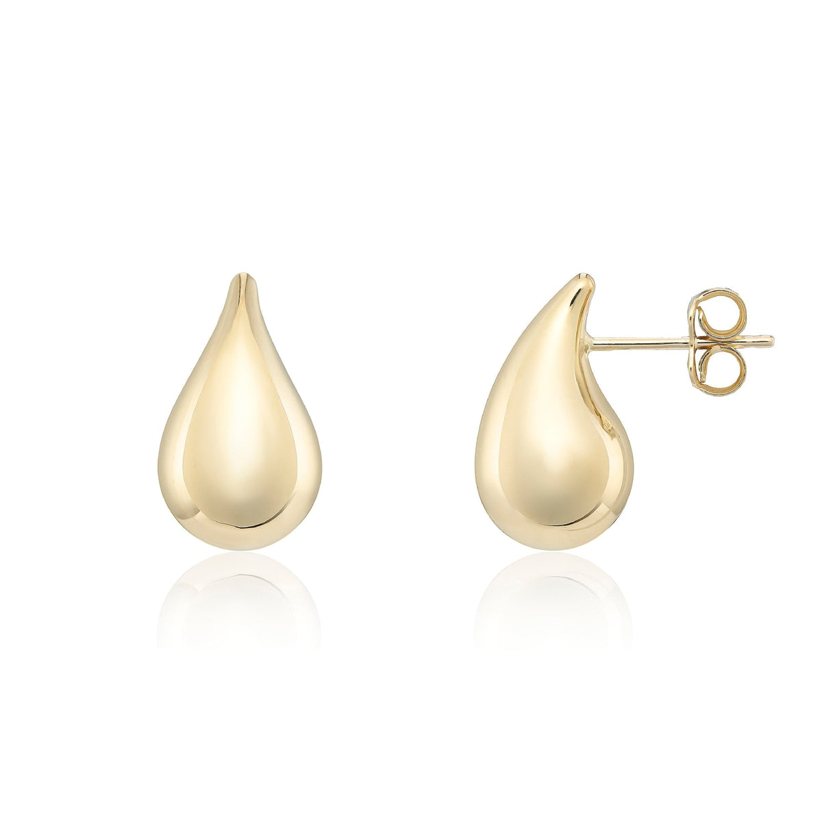 9ct Yellow Gold Teardrop Stud Earrings - 10x16mm - 1.4g