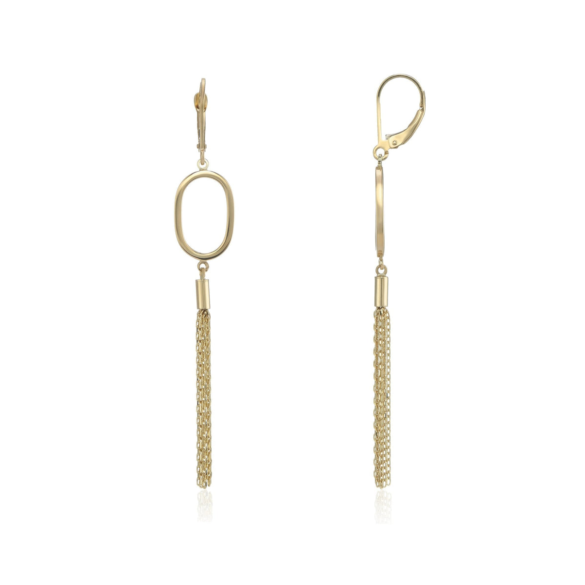 9ct White Gold Oval & Tassel Drop Earrings - 11x58x1.5mm - 2.4g