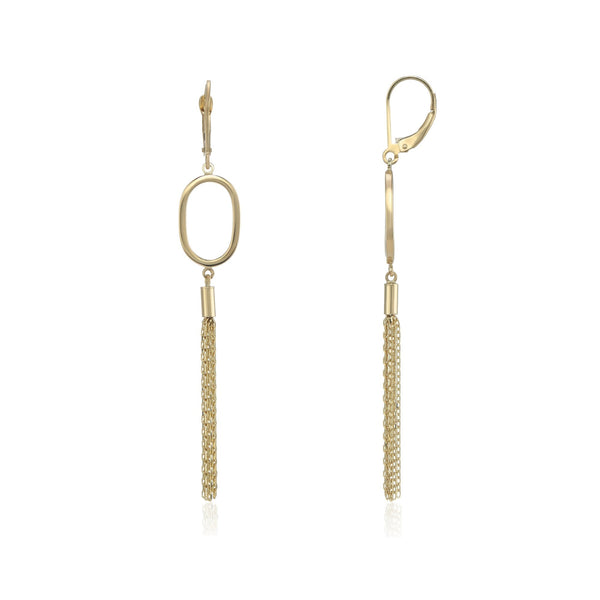 9ct White Gold Oval & Tassel Drop Earrings - 11x58x1.5mm - 2.4g